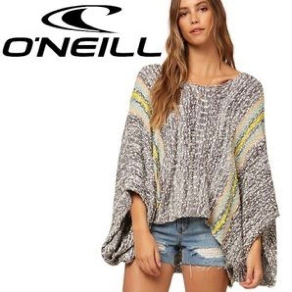 O’Neill Oversized Striped Knit Sweater Women’s XS/S Gray Multicolor Boho Top - Picture 2 of 14